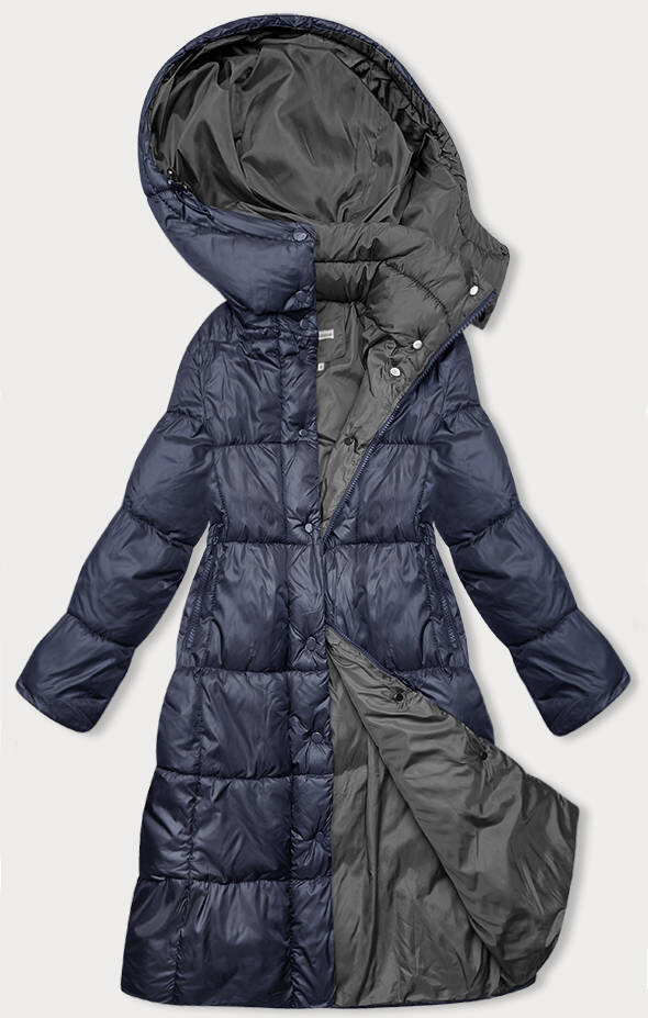 Zimní modrá péřová bunda s kapucí pro ženy W COLLECTION, odcienie niebieskiego S (36) i392_22548-46