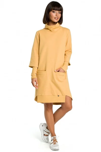 Dámské W0810 Asymetrické šaty s hlubokým výstřihem - žluté BE