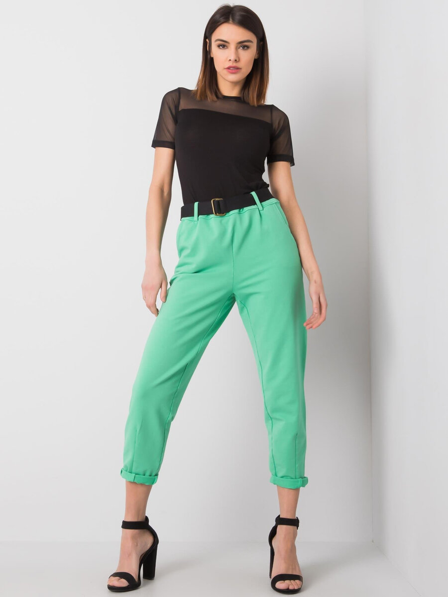 Zelené dámské kalhoty s opaskem FPrice, L i523_2016102864158