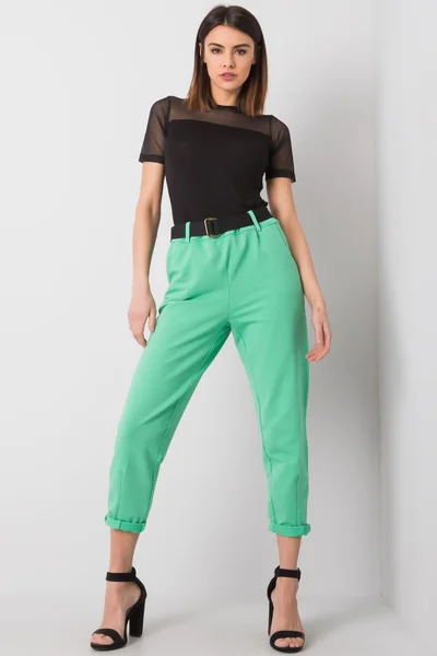 Zelené dámské kalhoty s opaskem FPrice