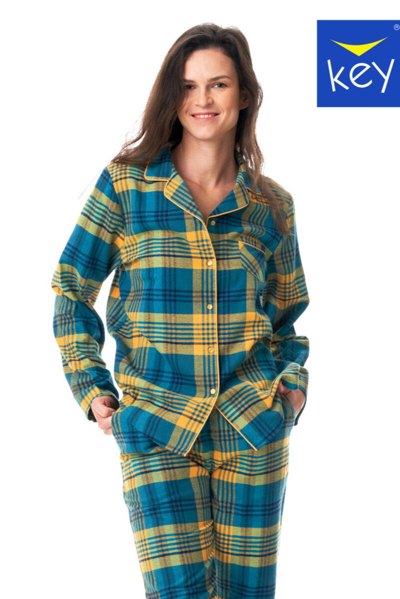 Teplé flanelové pyžamo pro ženy - Zelenožluté pohodlí, L i10_P67984_2:90_