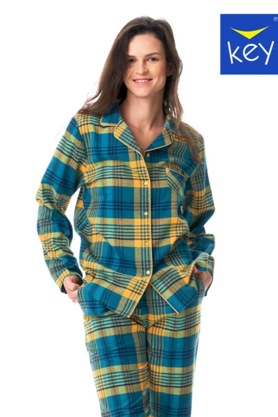 Teplé flanelové pyžamo pro ženy - Zelenožluté pohodlí