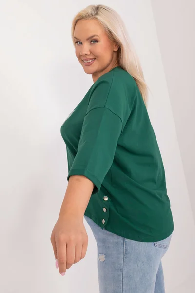 Tmavě zelená halenka plus size s rukávy Fashionhunters