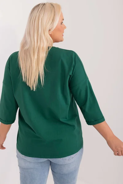 Tmavě zelená halenka plus size s rukávy Fashionhunters