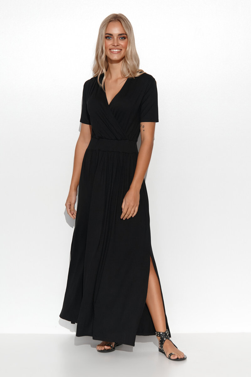 Černé dlouhé šaty s výstřihem - Makadamia Elegance, 36 i10_P65751_2:35_