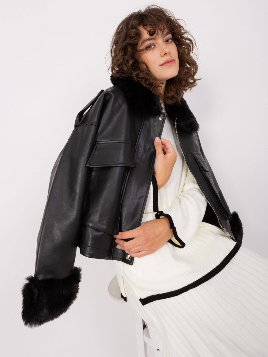 Černá dámská bunda na zimu z ekokůže - FPrice NM-KR-DA-0831, jedna velikost i523_2016103476602