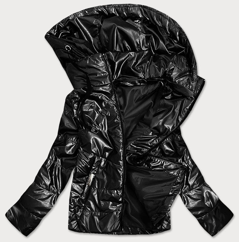 Lesklá černá bunda pro ženy s kapucí H97 SWEST, odcienie czerni 46 i392_16628-R