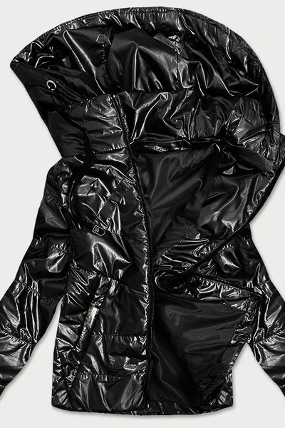 Lesklá černá bunda pro ženy s kapucí H97 S'WEST