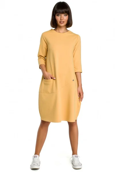 Dámské 5GY1 Oversized šaty s přední kapsou - žluté BE