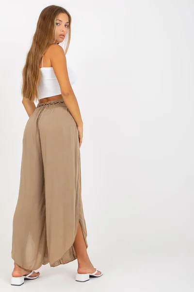 Dámské boho kalhoty Béžové s rozparkem z viskózy FPrice