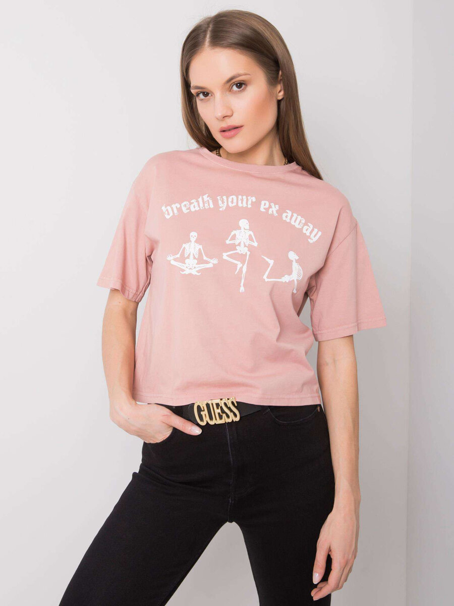 Dámské RUE PARIS Pudrově růžové tričko s potiskem FPrice, L i523_2016102836766