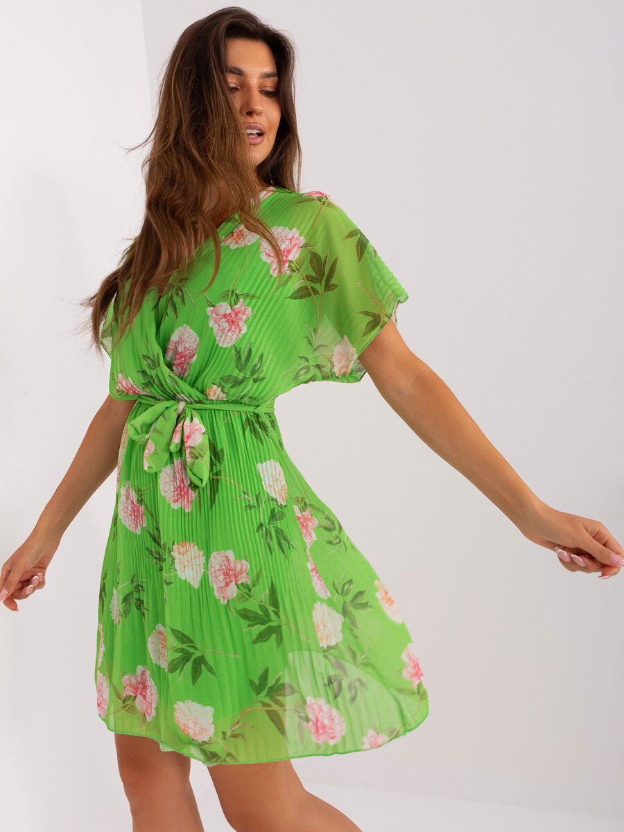 Zelené květované dámské šaty DHJ-SK-9655, jedna velikost i523_2016103443338