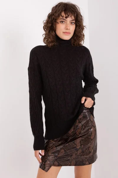 Černý rolákový dámský svetr s viskózou