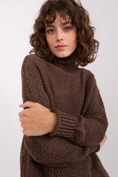 Vlněný hnědý rolákový svetr pro ženy
