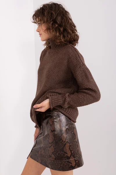 Vlněný hnědý rolákový svetr pro ženy