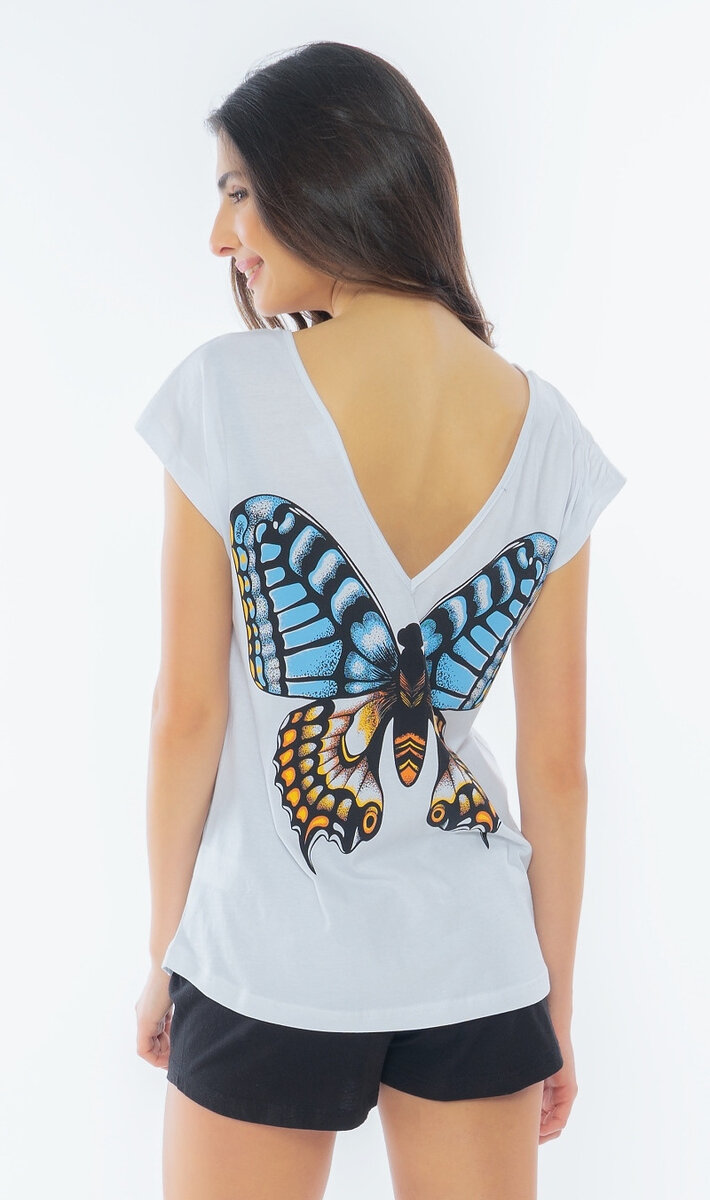 Pyžamo pro ženy šortky Velký motýl Vienetta, bílá L i232_8281_55455957:bílá L