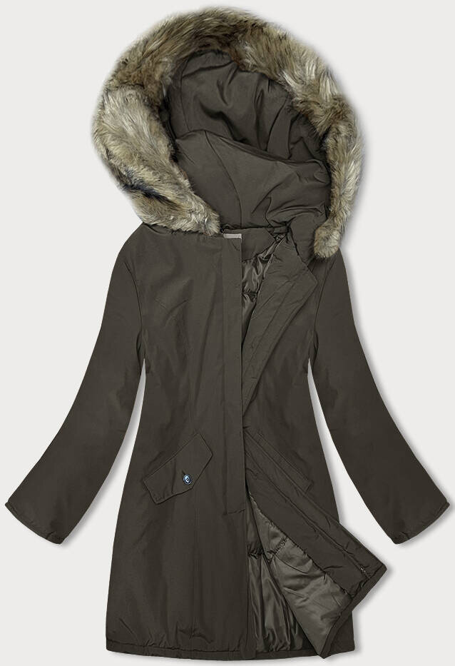 Zimní bunda pro ženy s kapucí v khaki barvě - Zimní Melodie, odcienie zieleni 3XL i392_22537-8