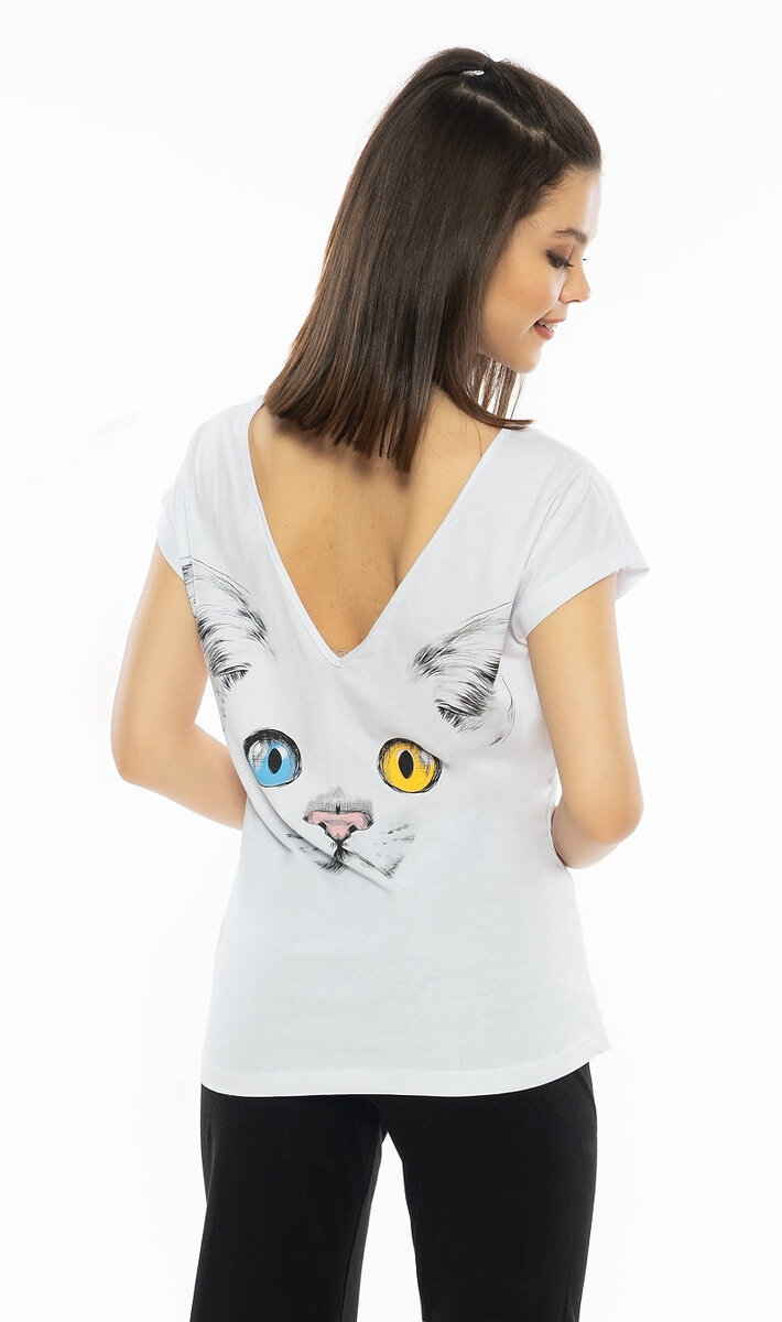 Pyžamo pro ženy kapri Velká kočka Vienetta, bílá XL i232_8280_55455957:bílá XL