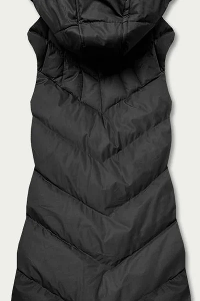 Černá péřová dámská vesta s kožešinou 24W8 J.STYLE
