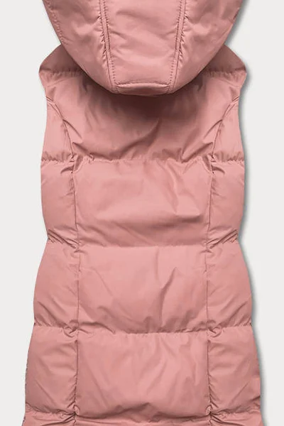 Dámská péřová vesta ve starorůžové barvě s kapucí 5RK3Q J.STYLE