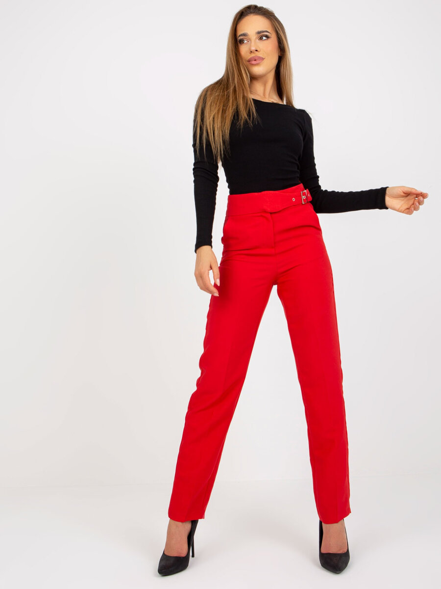 Červené dámské kalhoty s páskem - Elegantní Viskózové, červená 36 i10_P64468_1:19_2:35_