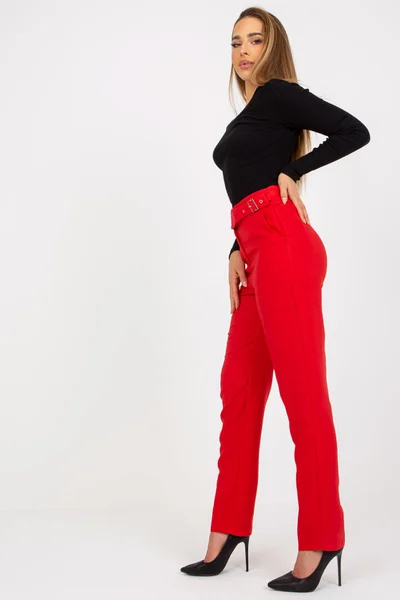 Červené dámské kalhoty s páskem - Elegantní Viskózové