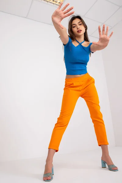 Oranžové dámské kalhoty s elastickým pasem - FPrice