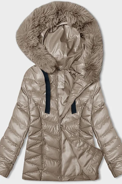 Zimní dámská béžová bunda s kapucí - Elegantní ochrana J.STYLE