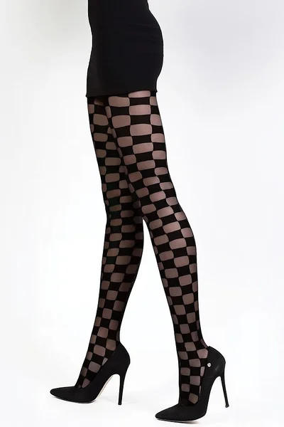 Černé vzorované punčochové kalhoty Checkmate