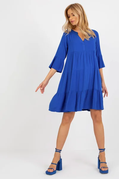 Kobaltově modré dámské šaty od FPrice s délkou 93 cm