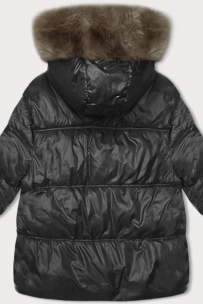Zimní bunda s kapucí a kožešinou pro ženy - Černá S'WEST