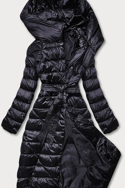 Syntetický péřový kabát s kapucí v lilkové barvě