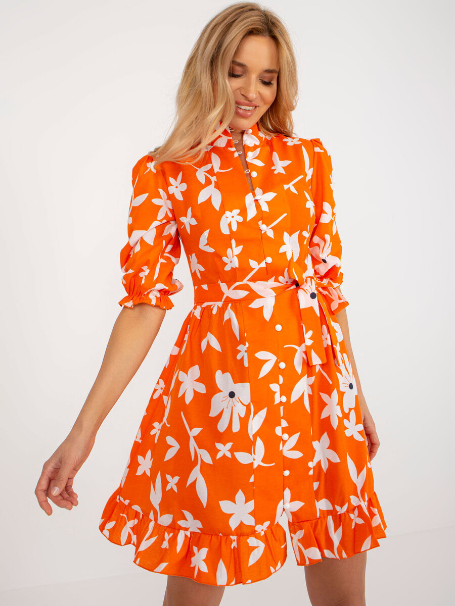 Oranžové dámské šaty FPrice s kapsami, 36 i523_2016103360376