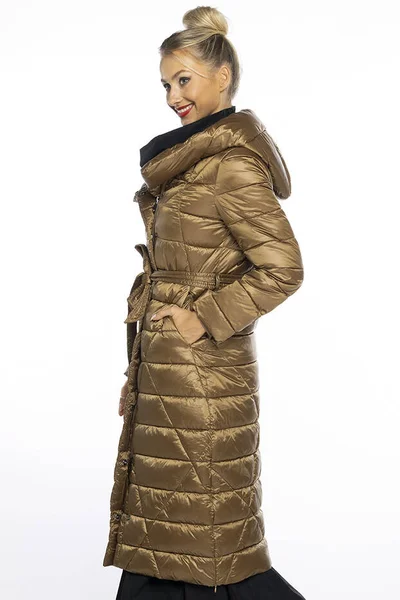 Zlatohnědý Péřový Kabát s Kapucí od Ann Gissy