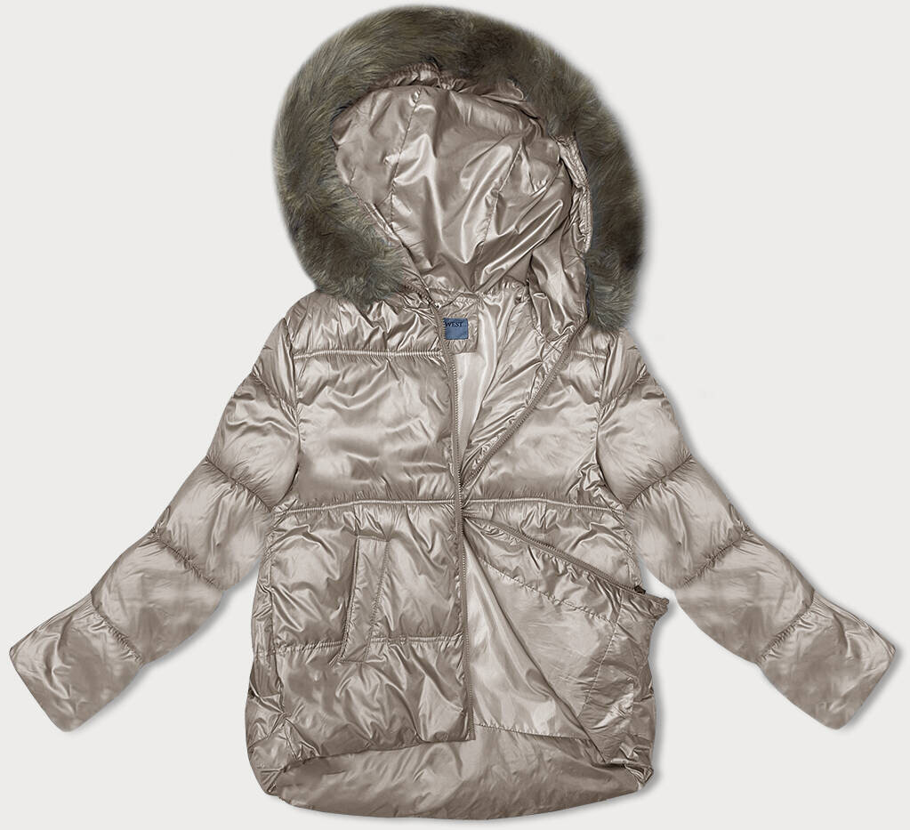 Zimní bunda s kapucí a kožešinou pro ženy - Béžová SWEST, odcienie beżu 46 i392_22741-R