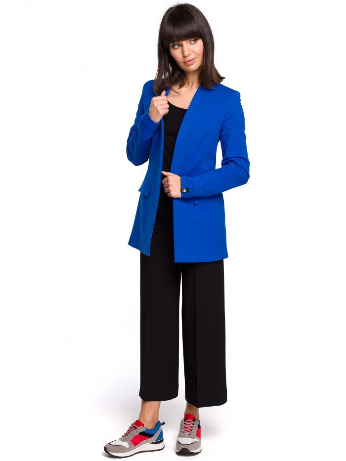 Královsky modré dámské bavlněné sako BE s otevřenou přední částí a kapsami, EU XL i529_5116725588305215489