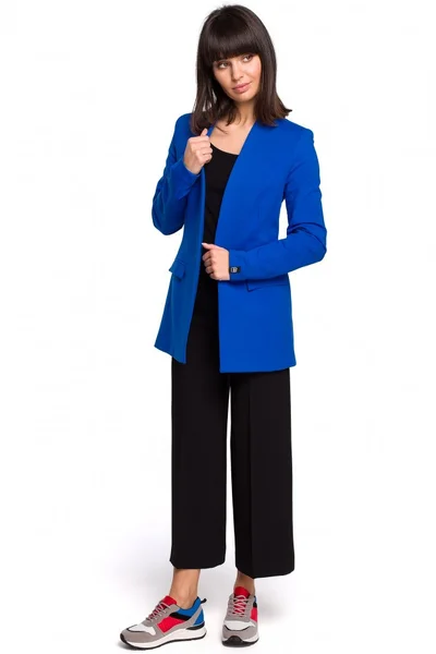 Královsky modré dámské bavlněné sako BE s otevřenou přední částí a kapsami