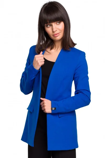 Královsky modré dámské bavlněné sako BE s otevřenou přední částí a kapsami