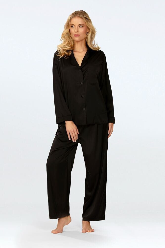 Černé saténové dlouhé pyžamo Elegantní Noc, černá XL i43_80688_2:černá_3:XL_