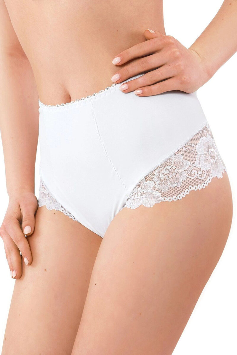 Klasické bílé dámské kalhotky s květinovou krajkou - Ewana 099, Bílá M i41_79269_2:bílá_3:M_
