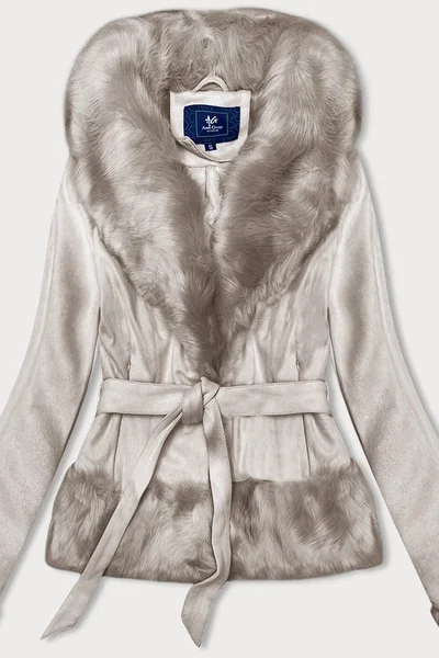 Krátká béžová bunda s kožešinovým límcem - Ann Gissy