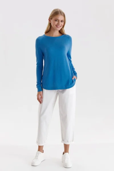 Modrý dámský svetr s kulatým výstřihem a ozdobnou aplikací Top Secret