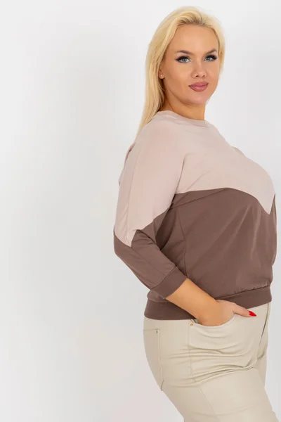 Plus Size Béžovo-Hnědá Bavlněná Halenka – Fashionhunters