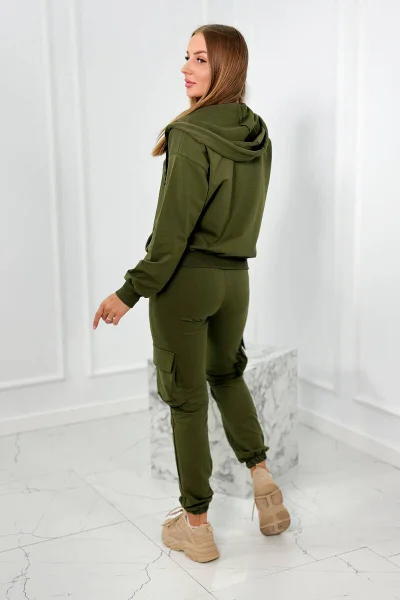 Dámský set mikina - top a kalhoty khaki K-Fashion