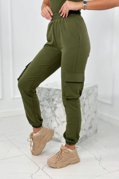 Dámský set mikina - top a kalhoty khaki K-Fashion