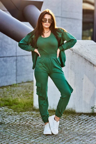 Dámský set mikina - top a kalhoty zelený K-Fashion