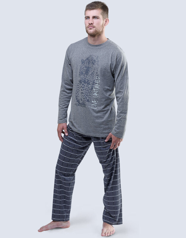 Kárované pyžamo pro muže z přírodní bavlny - Solitér, šedá L i10_P62192_1:1170_2:90_