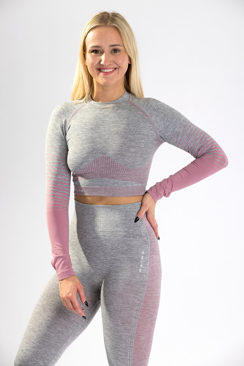 Růžový melír CropTop s dlouhým rukávem - Naine AirFit, L i10_P62194_2:90_