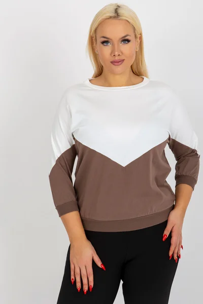 Ecru-hnědá dámská halenka plus size s rukávy Fashionhunters