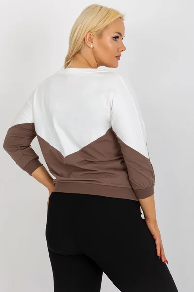 Ecru-hnědá dámská halenka plus size s rukávy Fashionhunters